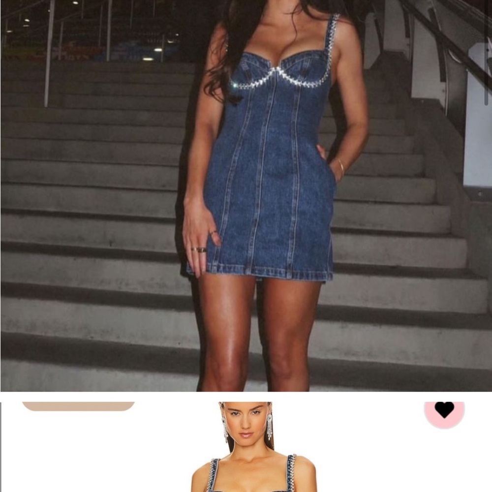 Self-Portrait Denim Blue Corset Mini Dress with Embellished Trim